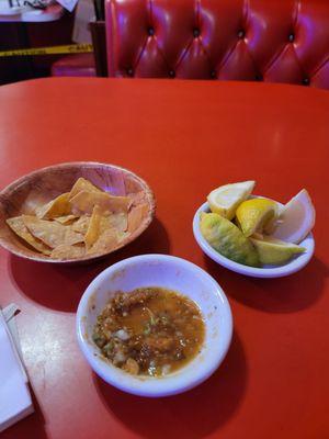 Chips and Salsa are delicious. Spicy!!