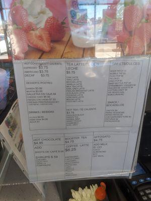 The detailed menu on the counter