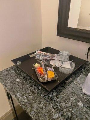 Tray of half eaten items left in our room that no one ever came to take care of.