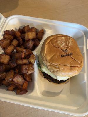 Aloha burger with chicken and garlic butter potatoes