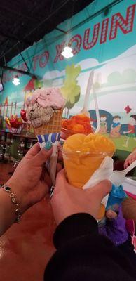 Waffle cone, mango, and mango chile