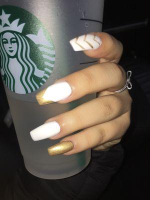 White acrylics with gold