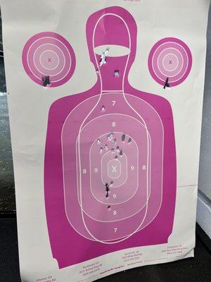 9mm pcc, groups are low left because we were only at 40ft. Gun is zero at 100 feet for steel challenge.