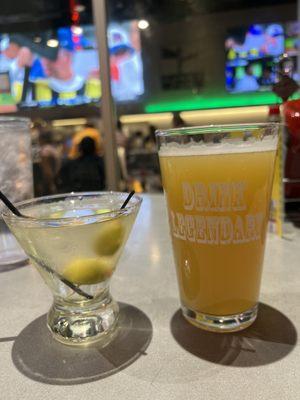 My Dirty martini and an awesome IPA my husband enjoyed!