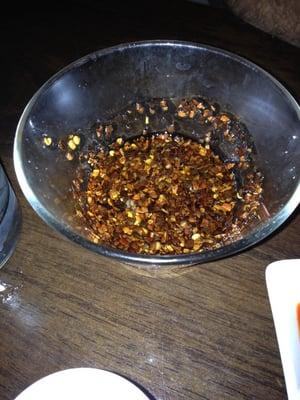 This is what was brought out to us when we asked for red chili sauce. This is fried pepper oil. Not the same thing.