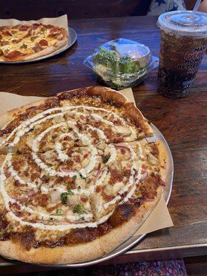 BBQ chicken bacon ranch pizza 10" and side Caesar