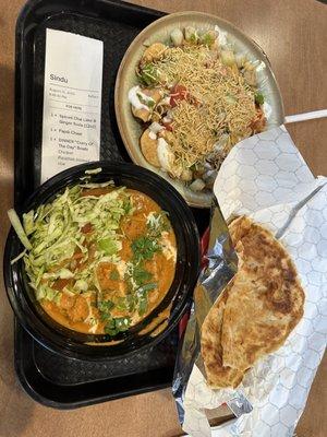 Paratha, papdi chaat, butter chicken