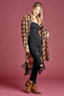 Long shirt dress/cardigan with velvet burnout