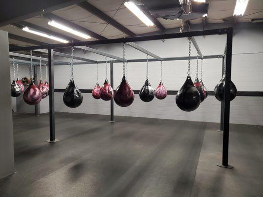 Boxing Bag Station for 12 Round 50 min Boxing Fitness Workout all bags are Aqua bags water filled heavy bags,come and Punch One