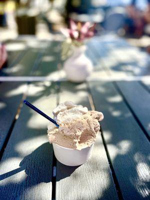 Enjoying gelato just outside the store.