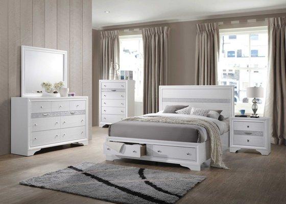 Naima White Storage Bedroom Collection