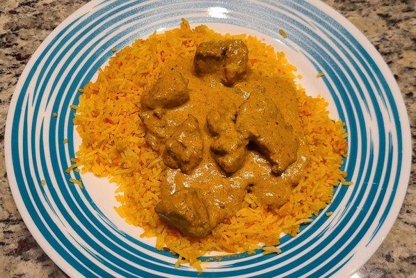 Lamb Korma with Basmati Rice. Dinner in the comfort of my own home.