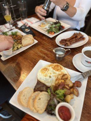 Steak & Eggs, Omelette Of The Day, and Avocado Toast