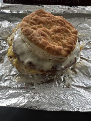 Sausage, egg and cheese on a biscuit. Perfection each time.