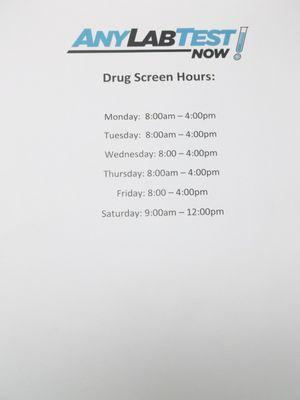 Drug Screen Hours