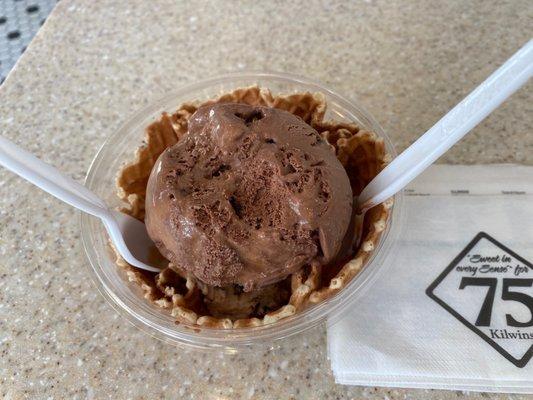 Chocolate salted Carmel in a waffle bowl