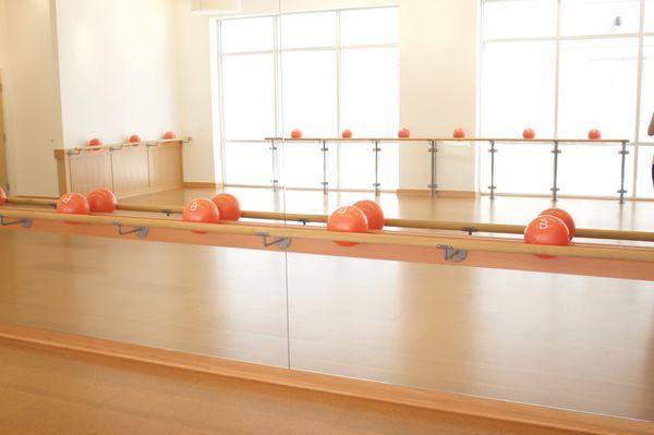 The ballet barre is used for balance during portions of class.