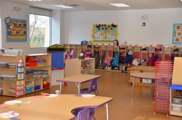 This bright and sunny classroom is our Pre-K room, filled with engaging things for the children.