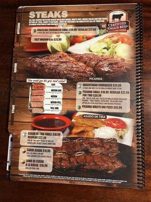 Steaks Menu Latinos