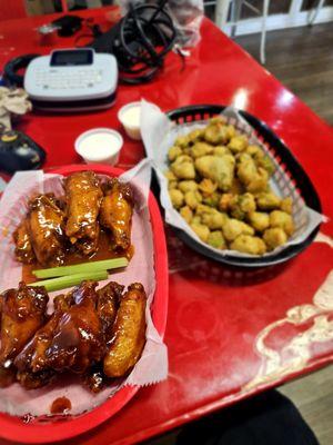 Wings and fried okra