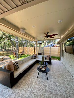 Solid Insulated Patio Cover in Georgetown, TX with Ceiling Fans, LED Lights & Speakers