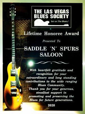 Lifetime Honoree Award Plaque to SNS Saloon