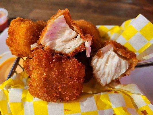 Inside the Mahi Mahi fish nuggets. So delicious.