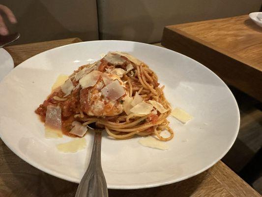 Spaghetti Burrata -- delicious, tasty, and fresh.