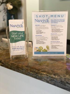 Nuviva is now offering a SHOT MENU! We have all the injectable vitamins you need. Call today 239-466-4007.