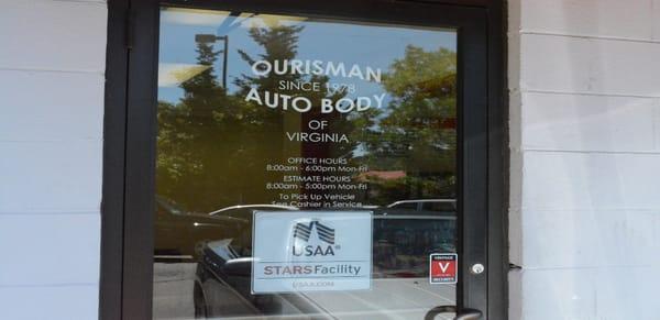 Front door - body shop located behind Ourisman Chrysler, Dodge, Jeep, Ram of Alexandria