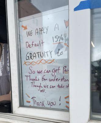 Gratuity needed for pay sign 7/24