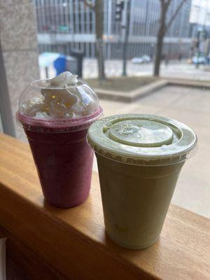 16 oz. Berry Berry Smoothie & 16 oz. Green Monkey Smoothie