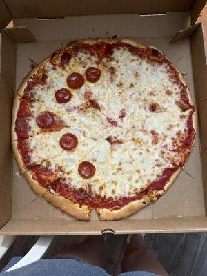 "half pepperoni pizza"