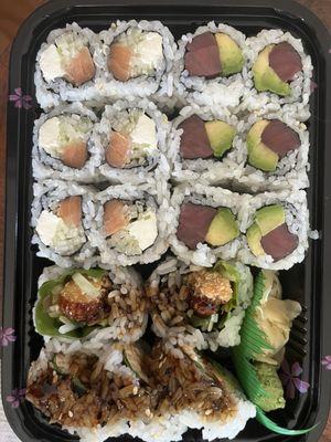 Philly Roll, Tuna Avocado Roll, Shrimp Tempura Roll (take out)