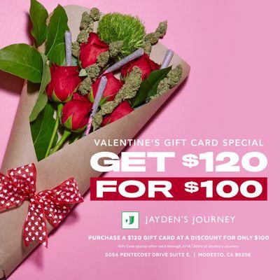 Treat your special someone to a $120 Gift Card for just $100! Give the gift of choice and relaxation. Available now through Valentine's Day