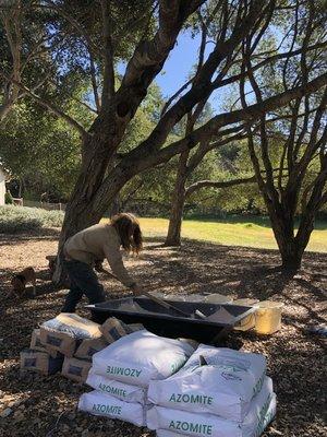 Mixing minerals to apply to the soil