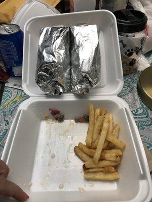 Shawarma wrap and teensy order of fries.