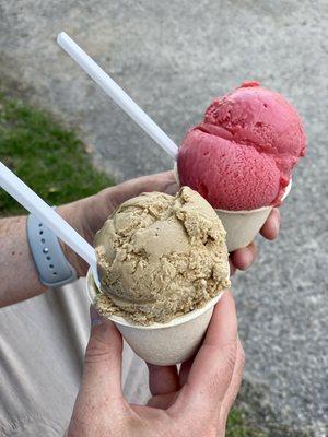 Salted Caramel Ice Cream and Raspberry Sorbet