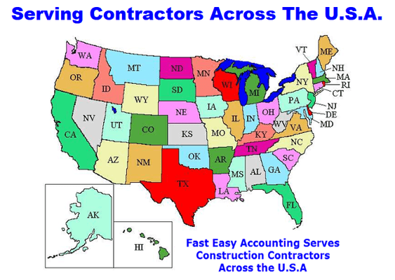 Fast Easy Accounting serves Construction Contractors across the USA, including Alaska and Hawaii.