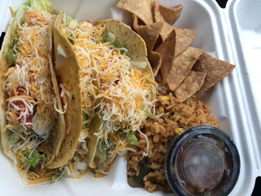 Beef tacos w/ combo rice & beans