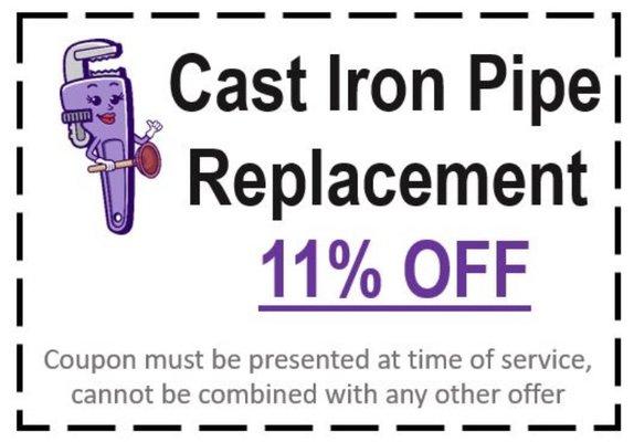 Coupon for Cast Iron Pipe Replacement