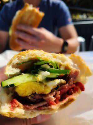 Thanh Tam Bakery: Banh Mi Dac Biet, pickled veggies, roast pork, egg, and SPAM on in-house baked baguette Recommended!