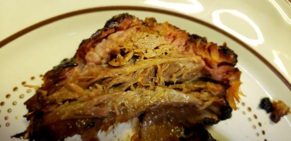 Smoke ring and meaty ribs, you can see how moist the meat is.