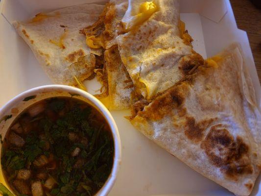 Birria quesadilla with consome.