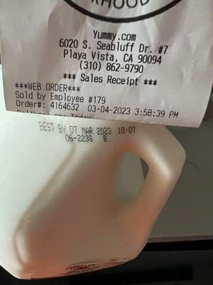 $10 gallon of organic milk expires 3 days after delivery.