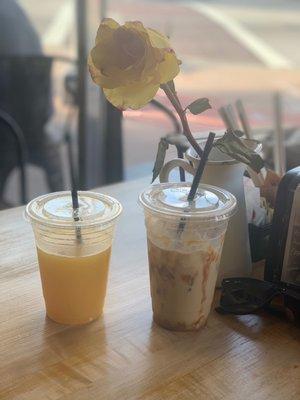 Iced Dulce de Leche Latte Fresh Squeezed Orange Juice