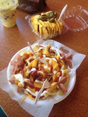 Salchipapas con todo and nachos