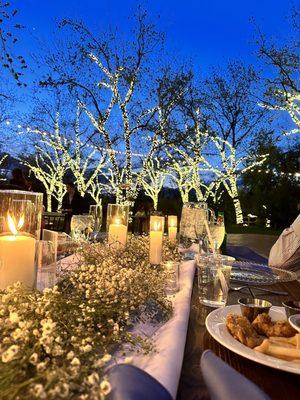 Evening dinner setting and lighting.