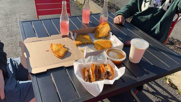 3 Piece Birria Tacos Horchata Agua Fresca and Birria Pizza