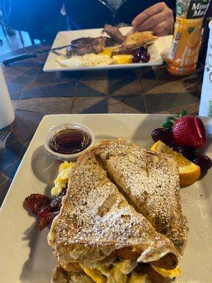 Stuffed French toast and rib eye